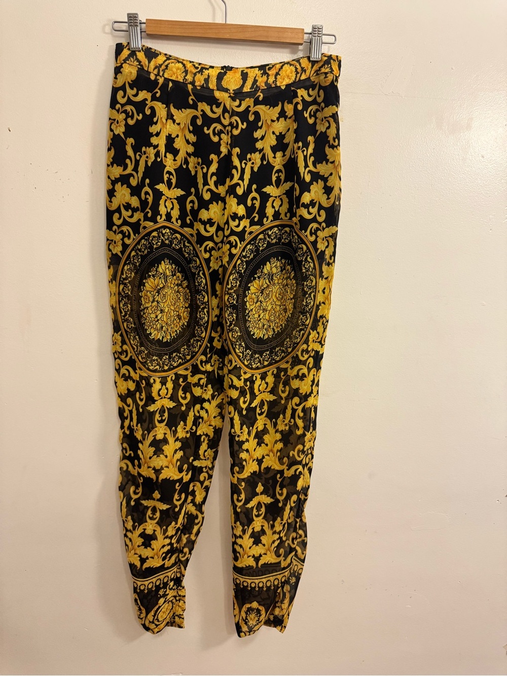 Isabel Marant Black and Yellow Baroque Medallion Joggers